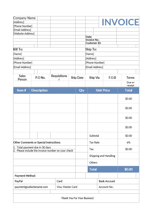 Product Sales Invoice Template PSD template